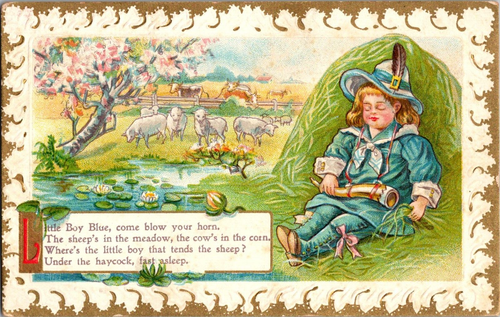 AK Kinderreim kleiner Junge blau geteilt hinten geprägt unbespielt - Bild 1 von 2