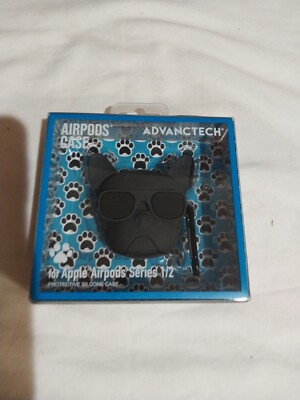 Advanctech Black Cool Cat Airpods Case For Apple Airpods Series 1/2-New
