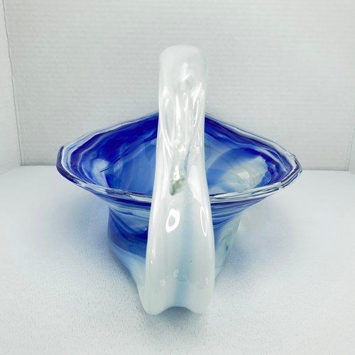 VTG Murano Style Swan Sculpture Art Glass Bowl Blue White Swirl Large Glass Swan - Picture 4 of 16