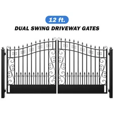 ZUMI 16'x6' Dual Swing Driveway Gates Weatherproof Steel Swing Gates for Home