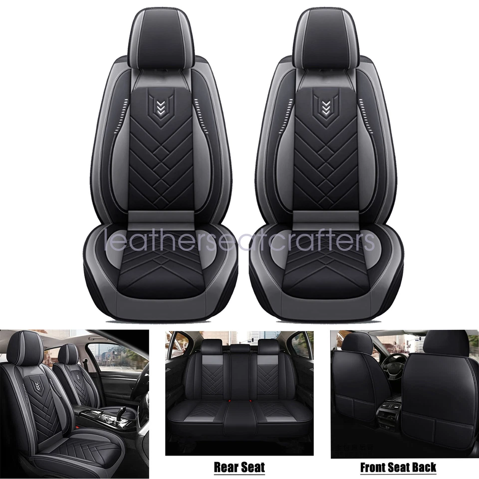 Car 5-Seat Covers Faux Leather Full Set Protector Cushion For Nissan Black &Gray Foto 4 de 4