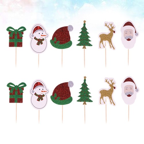 12 Pcs Cake Fruit Decoration Christmas Insert Card Colorful Topper - Picture 2 of 10