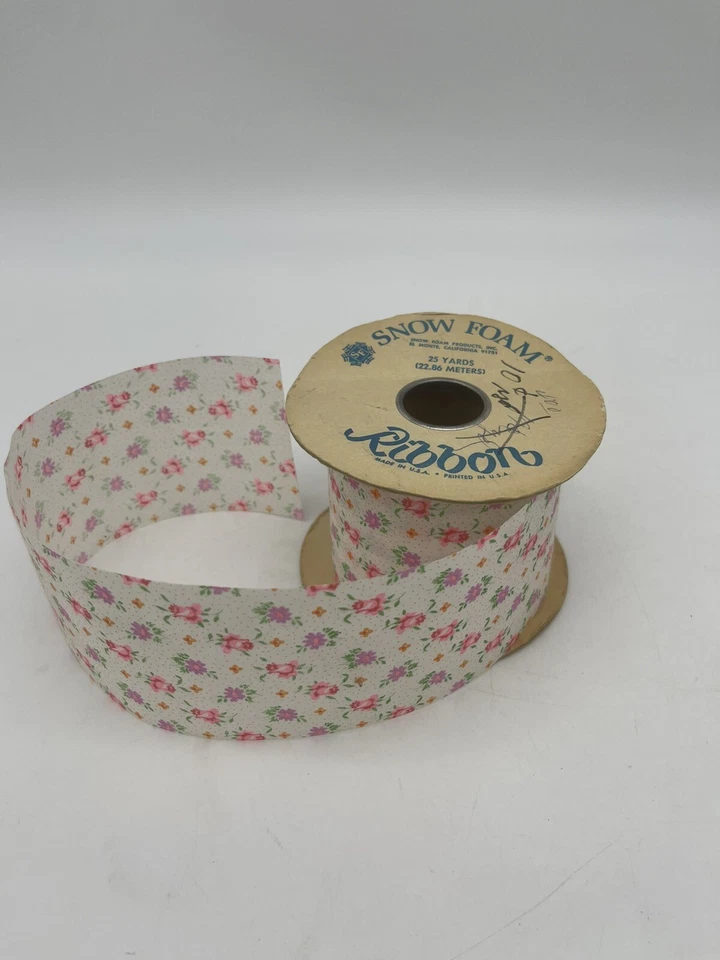 NOS Vintage SNOW FOAM Ribbon White Calico Multicolor Flower Fabric - Image 2 of 4
