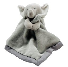 Carters Gray Elephant Baby Lovey Plush Security Blanket Satin Trim Back 15 inch