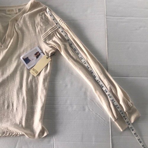 NATION Sz L Rooney Pintucke Parchment V-Neck Pima Cotton Long Sleeve T-Shirt NWT - Picture 7 of 13