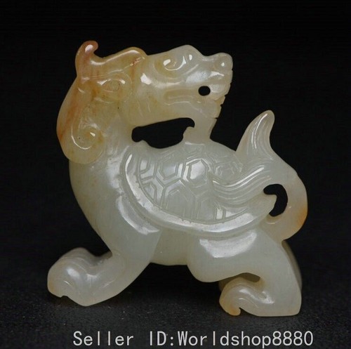 1.8" Old China Hetian Jade Carved Fengshui Dragon Tortoise Turtle Amulet Pendant
