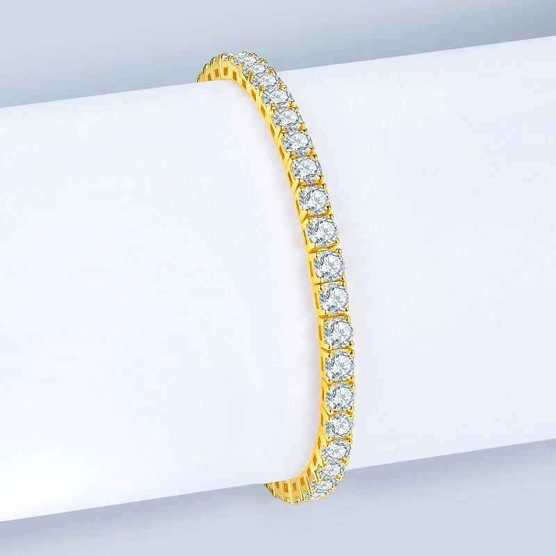 925 Silver 3-5mm D Lab-Created Moissanite Tennis Bracelet for Women Plated Gold - Image 3 of 4