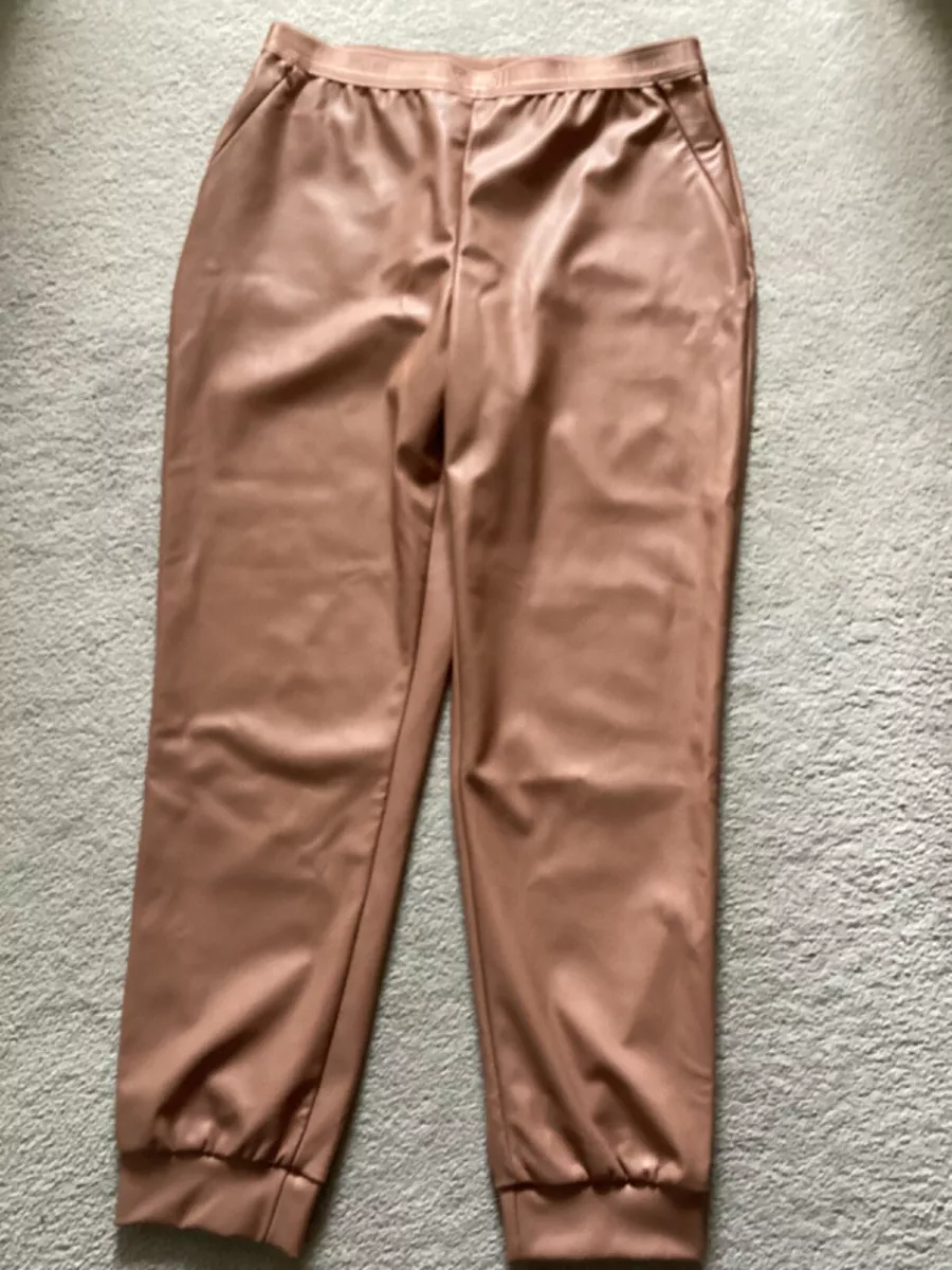 WOLFORD High rise tapered faux vegan Caramel leather pants relaxed trousers M