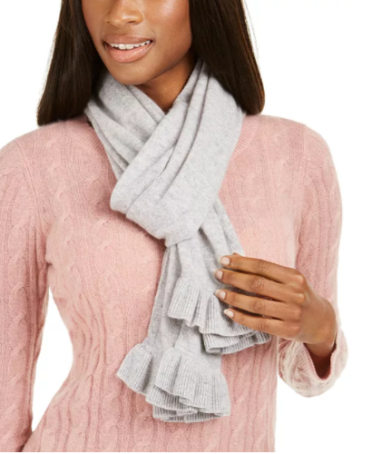 Grey Touch of Pink Macy's Charter Club Cashmere Ruffle Muffler Scarf