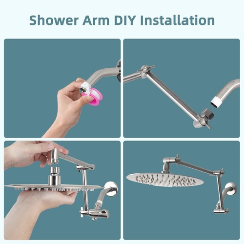16 Inch Shower Head Extension Arm, Solid Brass Height Angle Adjustable - Picture 30 of 30
