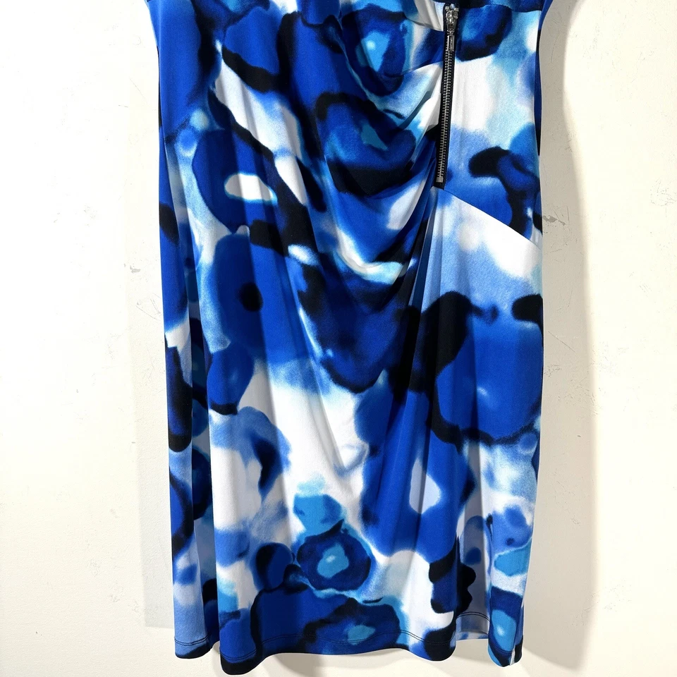 Calvin Klein синий печать собранными в Рюш Джерси вязаное платье Sz 14 без рукавов карьера офиса - Изображение 4 из 4