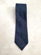 Men's Vintage Courtley Necktie Classic Length Navy Blue White Stripe Polka Dot