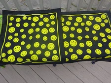 2 Black w Yellow Smiley Face Hav-A-Hank Bandana - Made in USA