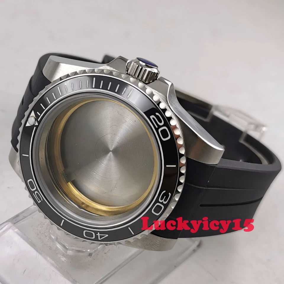 Caja de reloj PARNIS 40mm SS compatible con movimiento ETA 2836 correa de goma cristal zafiro Foto 3 de 4