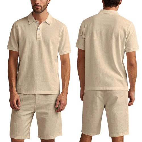 Men's 2-Piece Linen Short Set Beach Casual Outfits Lounge Vocation Sweatsuit - Picture 19 of 33