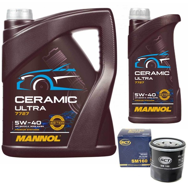 MotoröL Set Mannol 5W-40 Ceramic Ultra 6 Liter + ÖLfilter FüR Renault 19 Ii 1.8-image