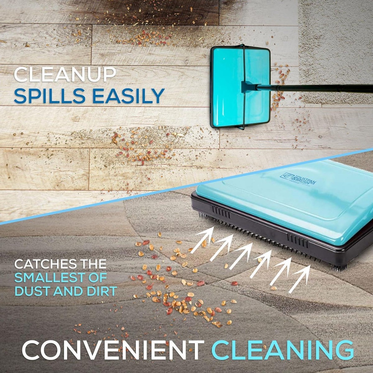 Manual Carpet Sweeper - Cordless Floor Duster & Pet Hair Broom For Indoor Cleaning