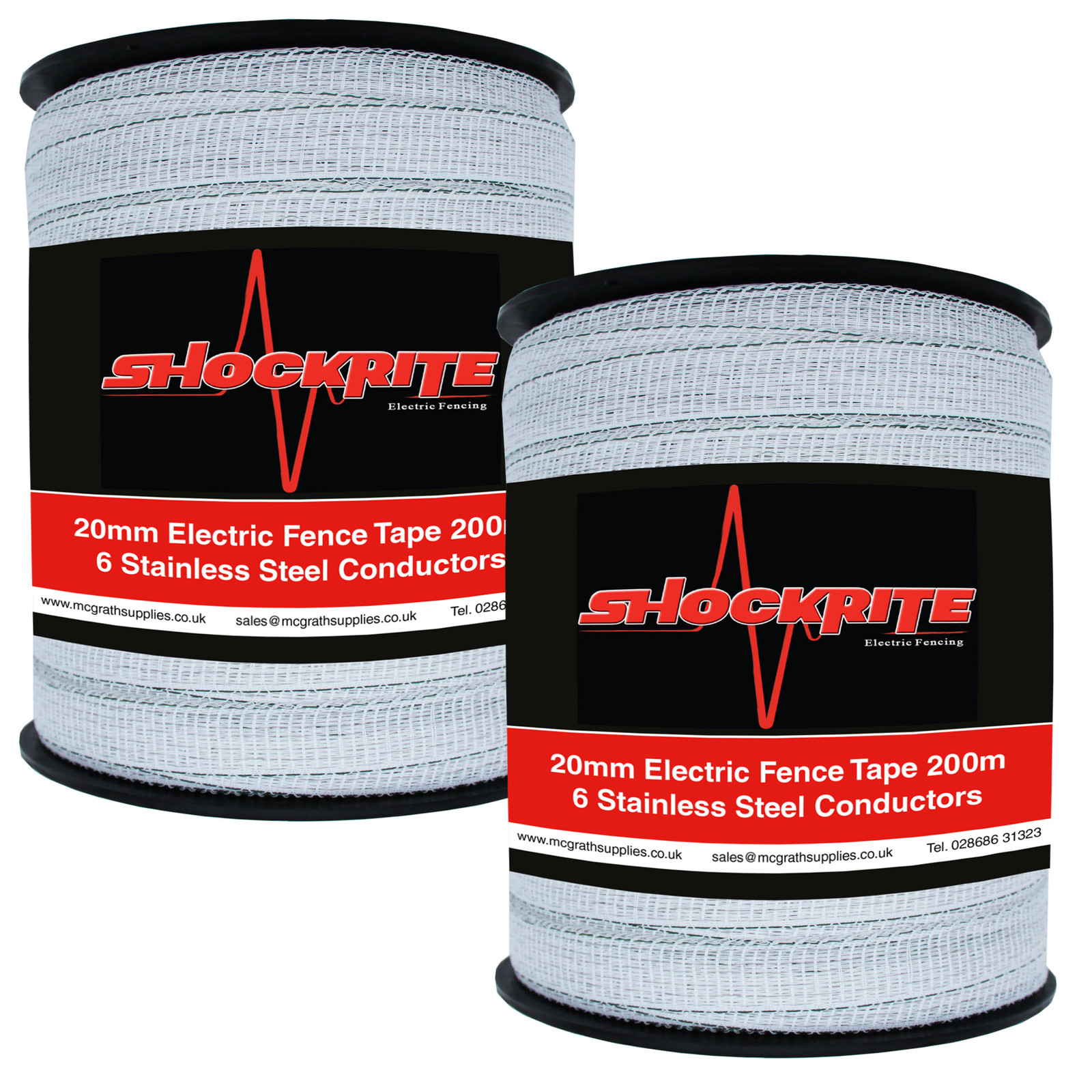 Electric Fence Fencing Tape 2 x 200m x 20mm ShockRite White ( 400m
