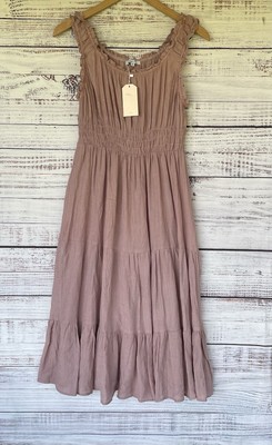 Chic Mi Sundress M Tiered Ruffle Smocked Milkmaid Mauve Cottagecore Balletcore
