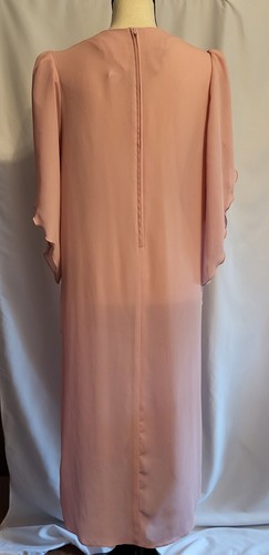 Vintage Mother of the Bride MOTB Maxi Dress L 8/10 Pink Flutter Layer Tiered - Picture 6 of 9