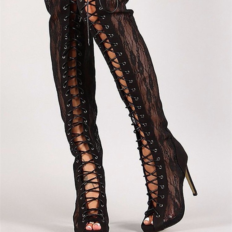 Mujeres Peep Toe Alto del muslo Sobre la Rodilla Rodilla la botas Con Cordones Zapatos clubes de Tacón Stiletto 3a63f3 Mujeres Peep Toe Alto del muslo Sobre la Rodilla Rodilla la botas Con Cordones Zapatos clubes de Tacón Stiletto 3a63f3