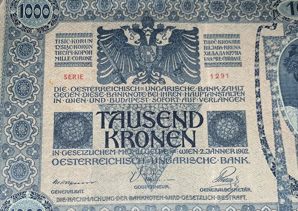 Usado- Nota Austro-Hungria 1000 Tausend Kronen 1902 - Imagem 4 de 4