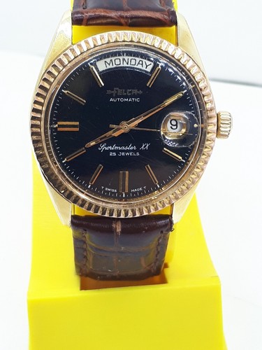 RELOJ PULSERA SUIZO VINTAGE FELCA SPORTMASTER DÍA FECHA AUTOMÁTICO PARA HOMBRE RARO ESFERA NEGRA - Imagen 5 de 10