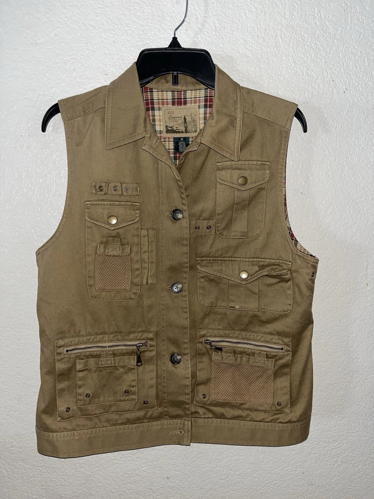 RALPH LAUREN Khaki Multi Pocket Utility Hunting Camping Fishing Cotton Vest M