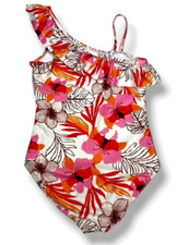 Crazy 8 Girls size 7/8 One Shoulder Tropical One-Piece Swimsuit. Full coverage