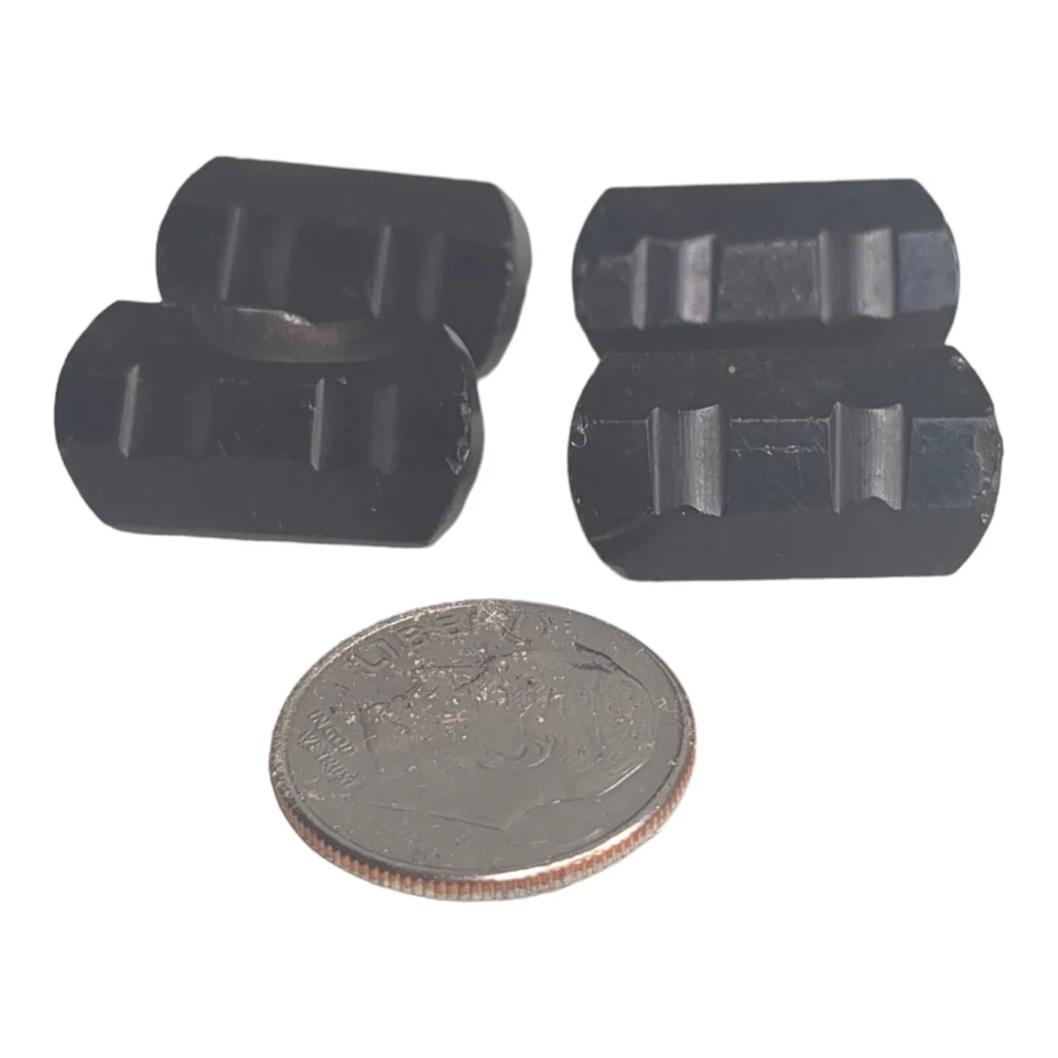 Lot 4 Buttons Vintage Rectangle Black Carved 19 mm x 10mm Shank - Image 2 of 4