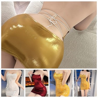 US YiZYiF Women Lingerie Stripper Chain Halter Bodycon Mini Dress Party Clubwear