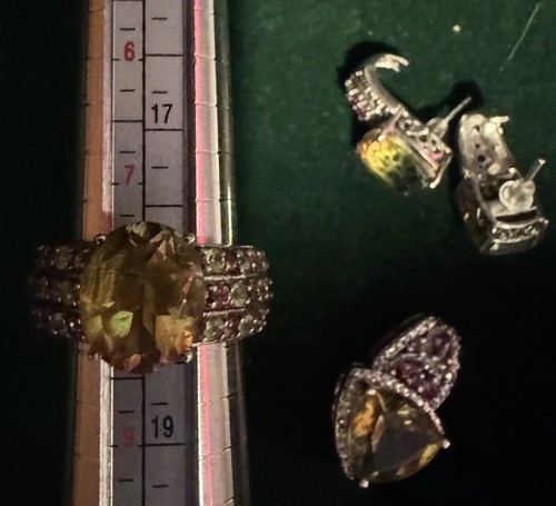 🌈🌈Vintage Silber 925 Regenbogen Quarz Schmuckset Ohrringe Ring Anhänger🌈🌈 - Bild 6 von 6