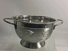 Decorative Small Stainless Steel Kitchen Colander Strainer w Leaf Cutouts