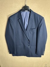 Stafford Performance Blazer 48R Navy Blue Solid 2 Silver Rim Buttons Zip Poly