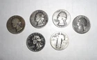 LOT OF FIVE 90% SILVER WASHINGTON QUARTERS + ONE LIBERTY QUARTER - CIRCULATED