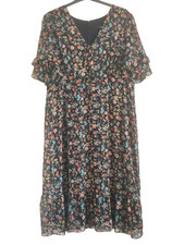 "WALLIS Curve" Black Floral Floaty Chiffon Midi Dress - SIZE 22 - WORN ONCE!!!