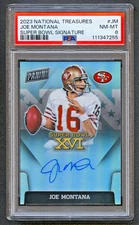JOE MONTANA 2023 NATIONAL TREASURE SUPER BOWL SIGNATURES SILVER PRIZM AUTO PSA 8