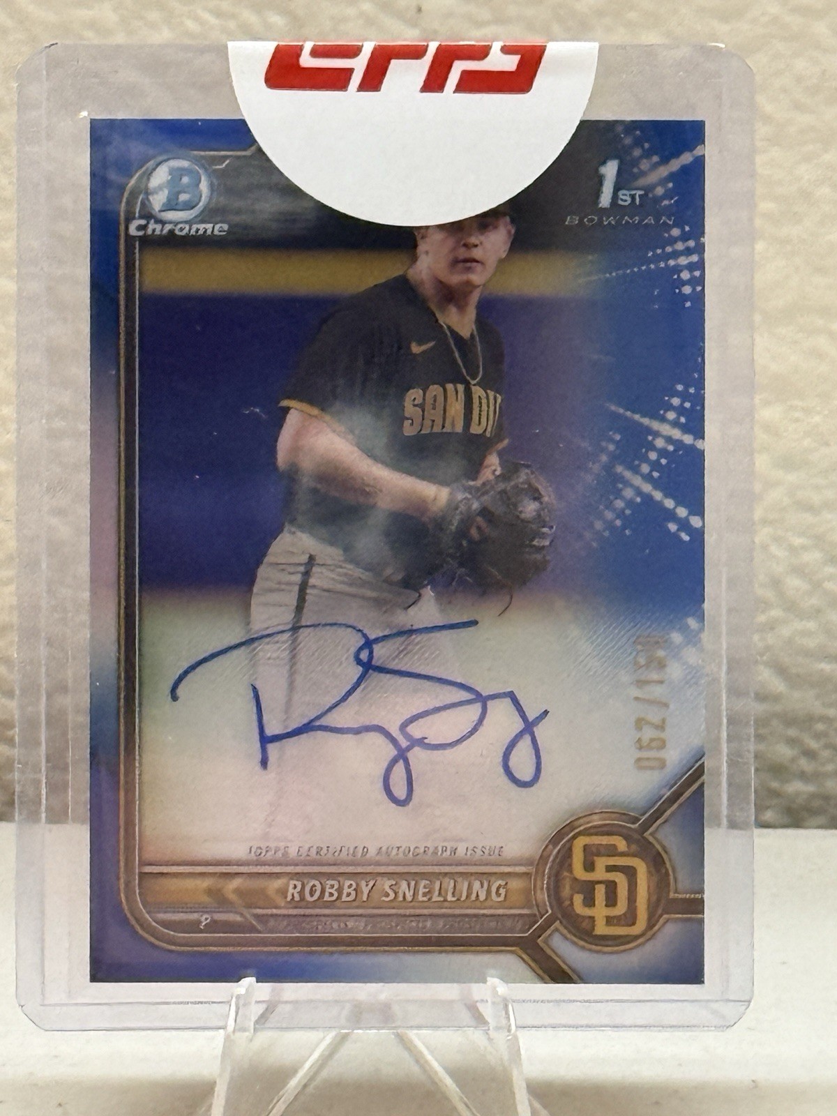 2022 Bowman Draft - Chrome Auto Robby Snelling 1st #CDA-RS Blue Refractor /150 