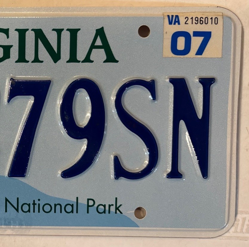 SHENANDOAH NATIONAL PARK license plate Skyline Drive Hiking Blue