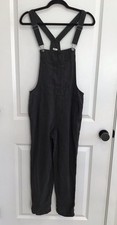 Aerie Werk Play Twill Denim Wide Leg Overalls Black Womens Size XS