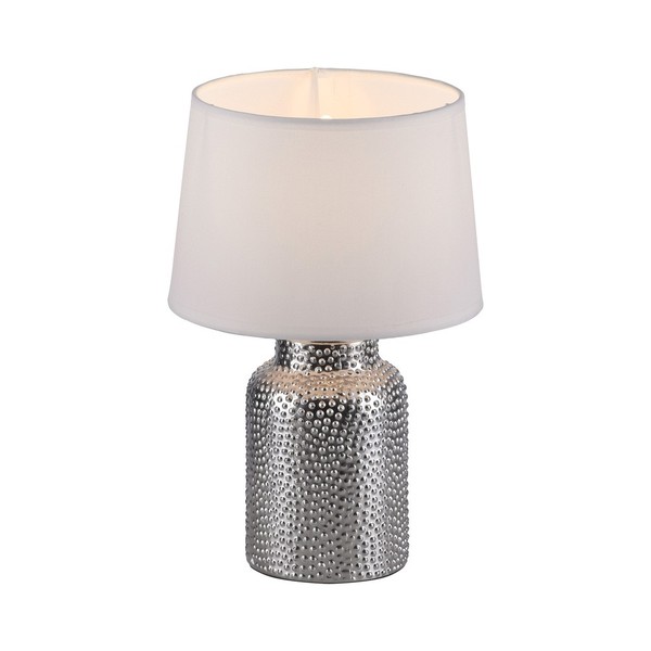 Tischleuchte Stoffschirm Weiß Chrom Silber E14 Schnurschalter Kleine Tischlampe-image