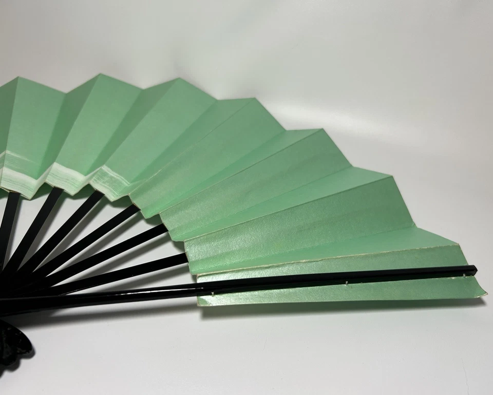 Abanico plegable vintage de danza japonesa (Mai Ogi) con caja laca negra 29 cm (11,4”) Foto 4 de 4