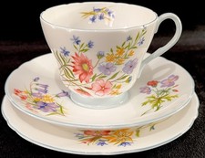 SHELLEY “Wild Flowers”13668 Bone China Tea Cup, Saucer & Tea Plate Vintage Trio