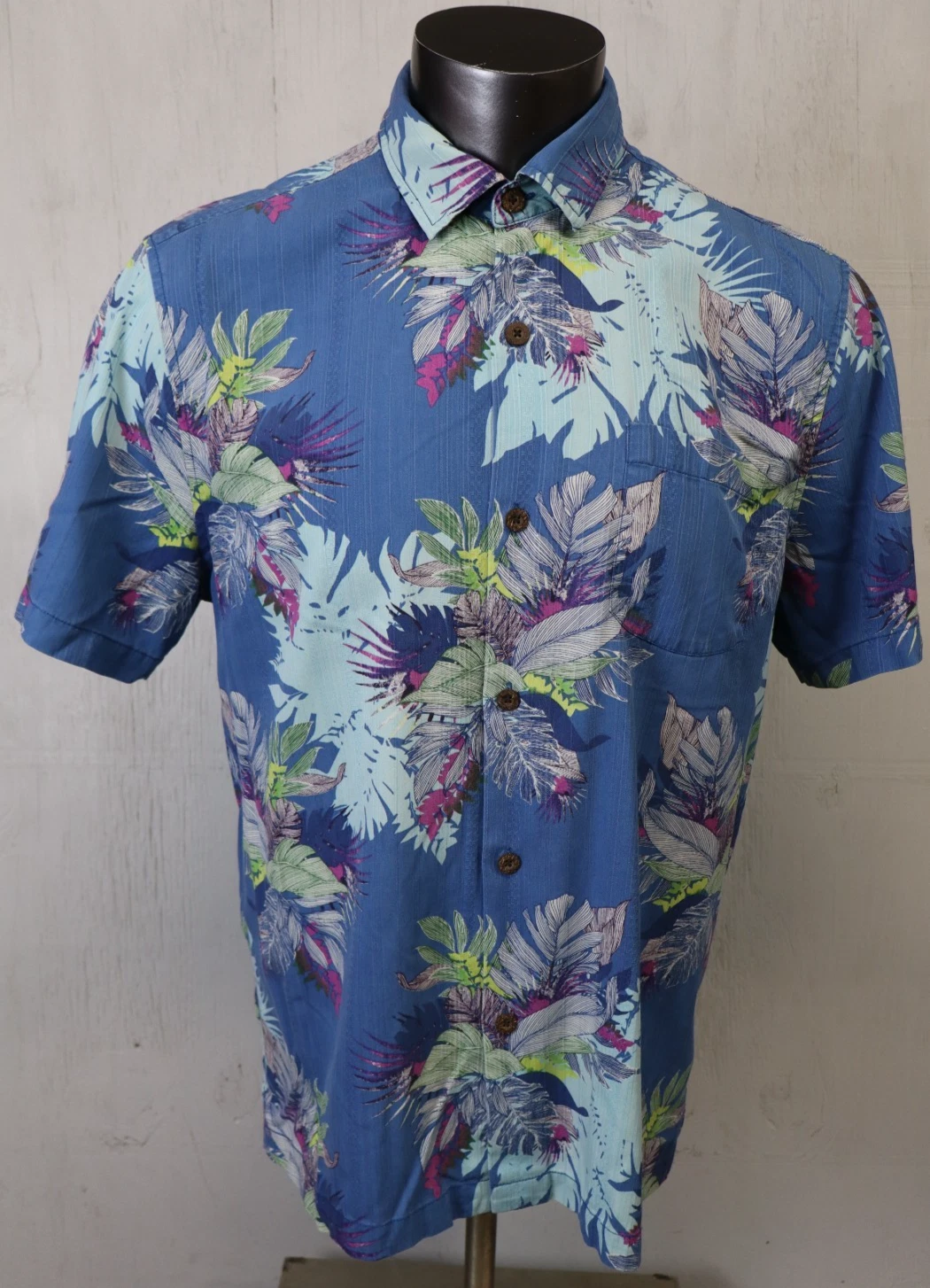Mens Tommy Bahama Button Front Shirt Size L Floral Blue Multicolor Silk Blend