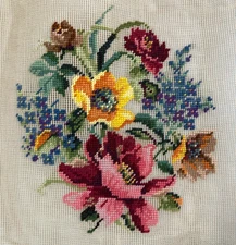 Vintage Needlepoint Canvas Preworked Floral Boho Hiawatha 26 x 26 Design 10 x 9