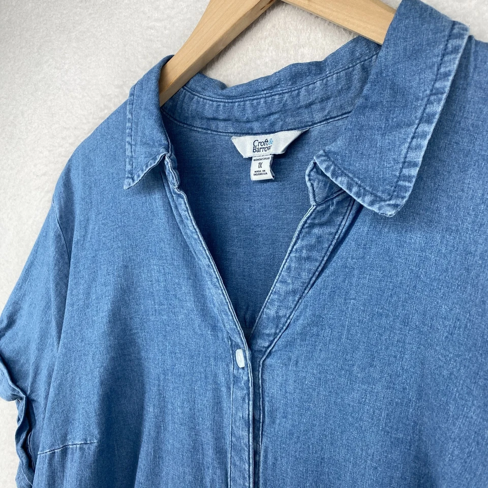 Vestido CROFT & BARROW 1x Plus Denim Camisa Botón Delantero Manga Corta Azul Foto 2 de 4