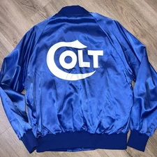 Vintage Sports Master Usa COLT Blue Satin Jacket Riding Horse Revolver XXL