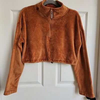 Urban Outfitters Women s Cropped Fleece Pullover 1/4 Zip Rust Orange Size XS 