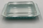 Vintage Pyrex Snowflake Space Saver Casserole 548b w/lid 1.25q Turquoise & White