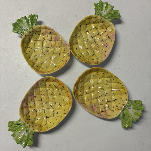 Pineapple 4 Set Melamine Snack Plates 7”x4” Dishwasher Safe Yellow Green Lot NWT - 第 10/10 張圖片
